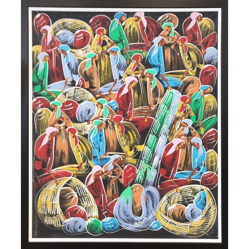 31 - 20TH CENTURY HAITIAN SCHOOL, 'Market Scene', oil on board, 92cm x 63cm, framed, together with four o... 