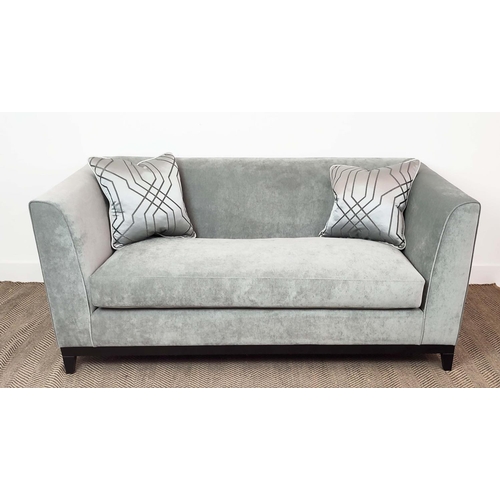 311 - SOFA, grey fabric upholstered, ebonised supports, 160cm x 85cm x 75cm.