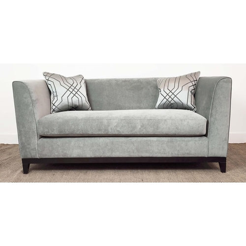 311 - SOFA, grey fabric upholstered, ebonised supports, 160cm x 85cm x 75cm.