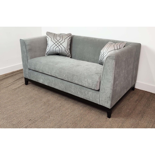 311 - SOFA, grey fabric upholstered, ebonised supports, 160cm x 85cm x 75cm.