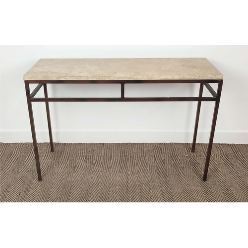 332 - CONSOLE TABLE, polished stone top on bronzed metal base, 80cm H x 120cm x 40cm.