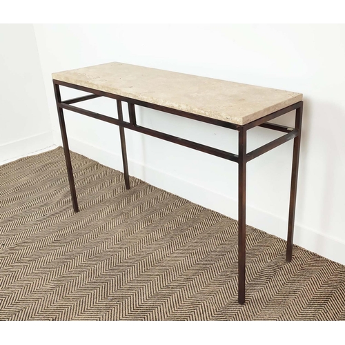 332 - CONSOLE TABLE, polished stone top on bronzed metal base, 80cm H x 120cm x 40cm.