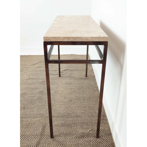 332 - CONSOLE TABLE, polished stone top on bronzed metal base, 80cm H x 120cm x 40cm.