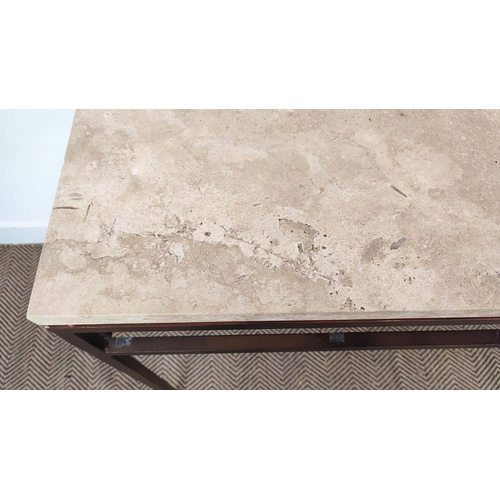 332 - CONSOLE TABLE, polished stone top on bronzed metal base, 80cm H x 120cm x 40cm.