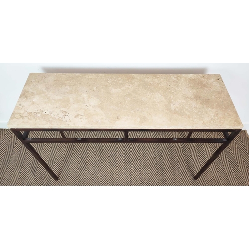 332 - CONSOLE TABLE, polished stone top on bronzed metal base, 80cm H x 120cm x 40cm.