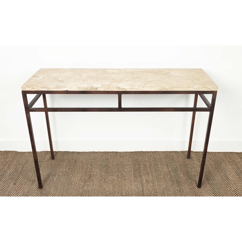 333 - CONSOLE TABLE, polished stone top on bronzed metal base, 80cm H x 120cm x 40cm.