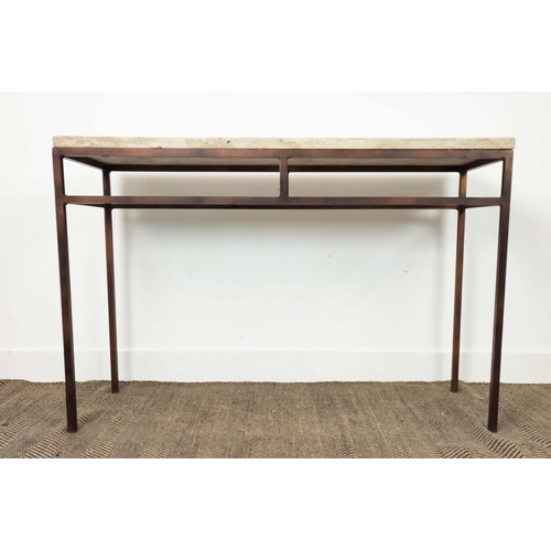 333 - CONSOLE TABLE, polished stone top on bronzed metal base, 80cm H x 120cm x 40cm.