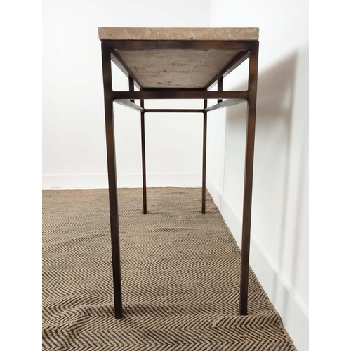 333 - CONSOLE TABLE, polished stone top on bronzed metal base, 80cm H x 120cm x 40cm.