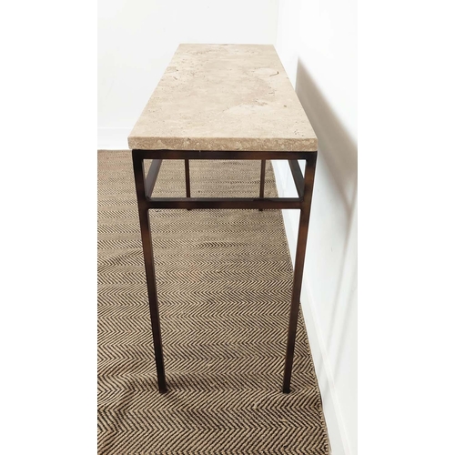 333 - CONSOLE TABLE, polished stone top on bronzed metal base, 80cm H x 120cm x 40cm.