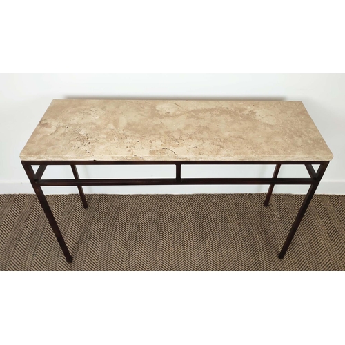 333 - CONSOLE TABLE, polished stone top on bronzed metal base, 80cm H x 120cm x 40cm.