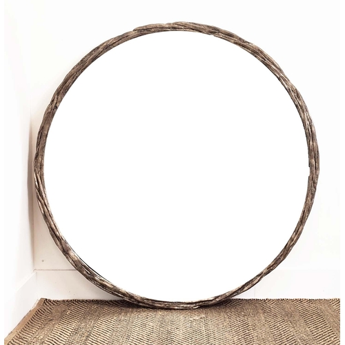 361 - WALL MIRROR, circular with silvered textured frame, 109cm W.