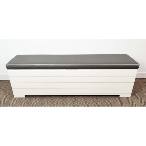 362 - OTTOMAN BENCH, grey leather lift up top, 54cm H x 151cm W x 41cm D