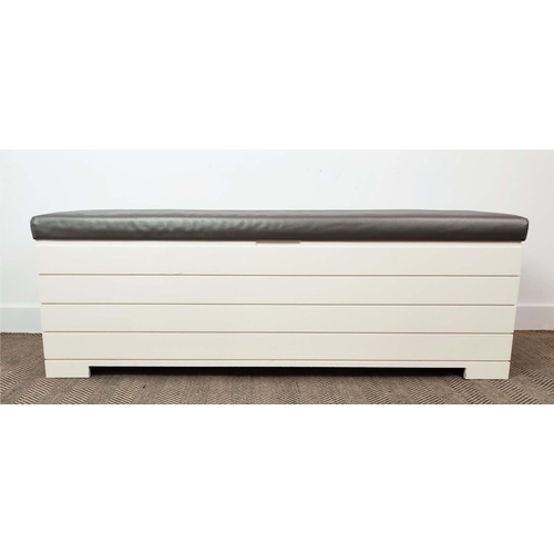 362 - OTTOMAN BENCH, grey leather lift up top, 54cm H x 151cm W x 41cm D