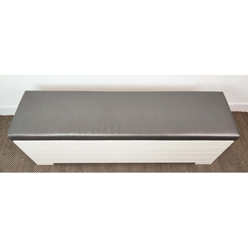 362 - OTTOMAN BENCH, grey leather lift up top, 54cm H x 151cm W x 41cm D