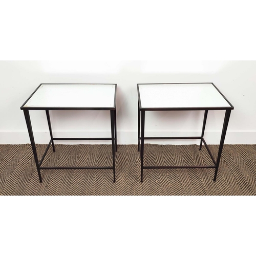 363 - SIDE TABLES, a pair, rectangular mirrored glass tops on bronzed metal bases, 54cm H x 50cm x 35cm. (... 