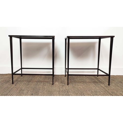 363 - SIDE TABLES, a pair, rectangular mirrored glass tops on bronzed metal bases, 54cm H x 50cm x 35cm. (... 