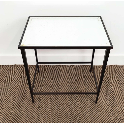 363 - SIDE TABLES, a pair, rectangular mirrored glass tops on bronzed metal bases, 54cm H x 50cm x 35cm. (... 