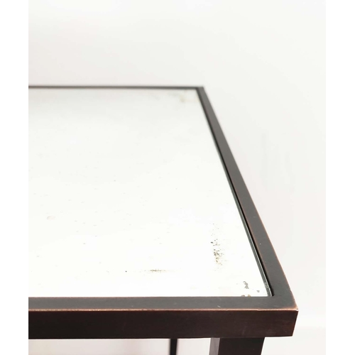 363 - SIDE TABLES, a pair, rectangular mirrored glass tops on bronzed metal bases, 54cm H x 50cm x 35cm. (... 