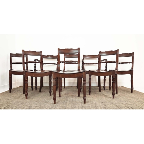 89 - DINING CHAIRS, a set of eight, Regency mahogany, circa 1820, including two armchairs, with hard seat... 