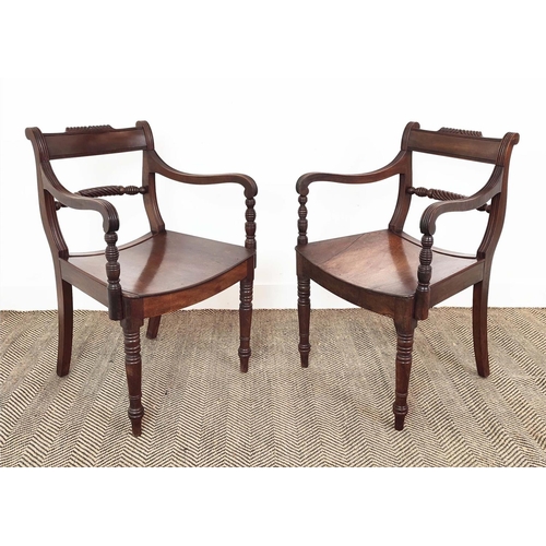 89 - DINING CHAIRS, a set of eight, Regency mahogany, circa 1820, including two armchairs, with hard seat... 