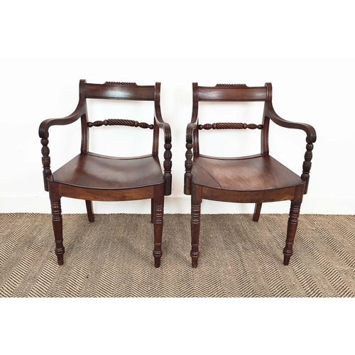 89 - DINING CHAIRS, a set of eight, Regency mahogany, circa 1820, including two armchairs, with hard seat... 