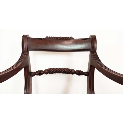 89 - DINING CHAIRS, a set of eight, Regency mahogany, circa 1820, including two armchairs, with hard seat... 