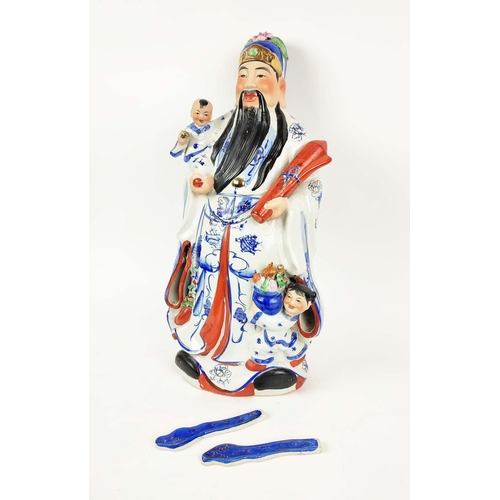 9 - CHINESE PORCELAIN IMMORTALS, three, handpainted, 63cm H.