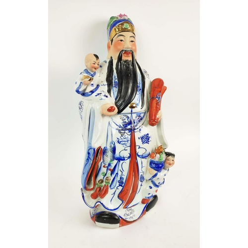 9 - CHINESE PORCELAIN IMMORTALS, three, handpainted, 63cm H.