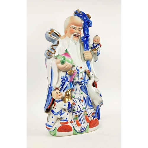 9 - CHINESE PORCELAIN IMMORTALS, three, handpainted, 63cm H.