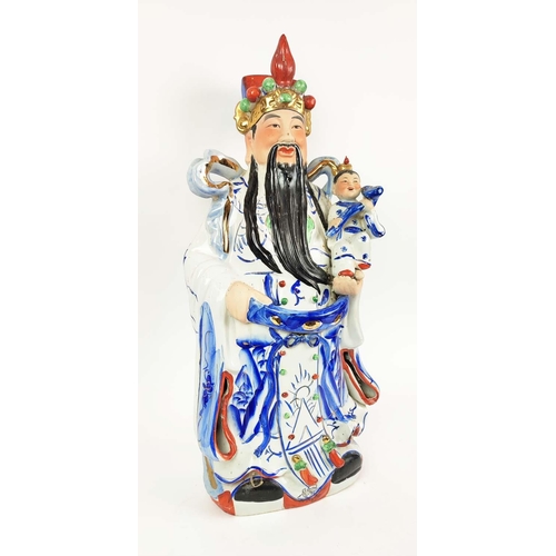 9 - CHINESE PORCELAIN IMMORTALS, three, handpainted, 63cm H.