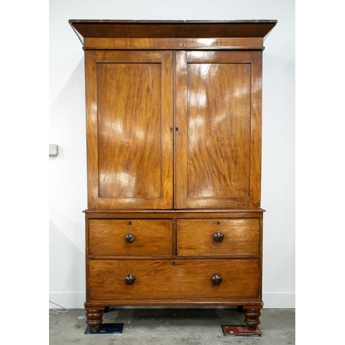 189 - LINEN PRESS, Victorian mahogany with two doors and sliding trays above a base of three drawers, 196c... 