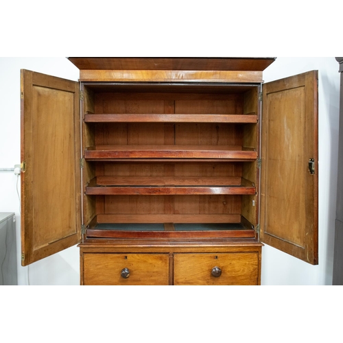 189 - LINEN PRESS, Victorian mahogany with two doors and sliding trays above a base of three drawers, 196c... 