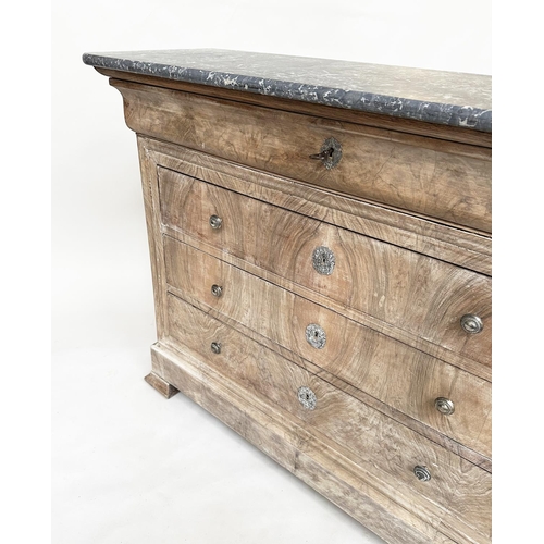 101 - HALL COMMODE, 19th century French Louis Philippe figured walnut with four long drawers and adapted s... 