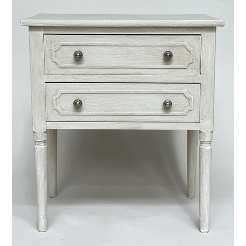 112 - BEDSIDE/LAMP TABLES, a pair, French style traditionally grey painted each with two drawers, 54cm W x... 