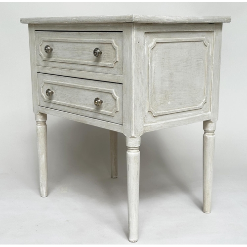 112 - BEDSIDE/LAMP TABLES, a pair, French style traditionally grey painted each with two drawers, 54cm W x... 