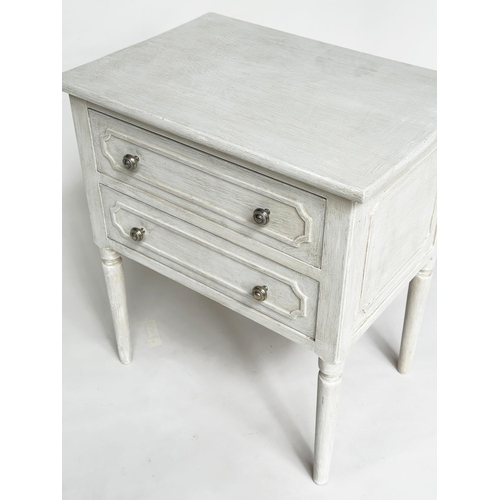 112 - BEDSIDE/LAMP TABLES, a pair, French style traditionally grey painted each with two drawers, 54cm W x... 