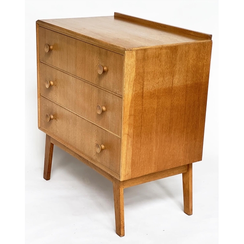 285 - MEREDEW CHEST, mid 20th century oak with three long drawers stamped 'Meredew Furniture', 77cm W x 87... 