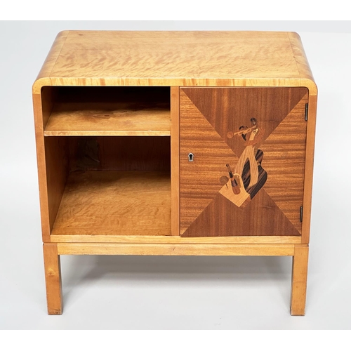 287 - SCANDINAVIAN CABINET, mid 20th century birch with marquetry panelled door, 65cm W x 63cm H x 40cm D.