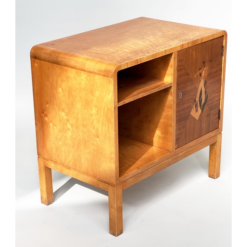 287 - SCANDINAVIAN CABINET, mid 20th century birch with marquetry panelled door, 65cm W x 63cm H x 40cm D.