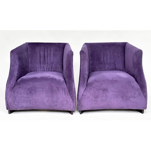 291 - ARMCHAIRS, a pair, with mauve velvet upholstery. (2)