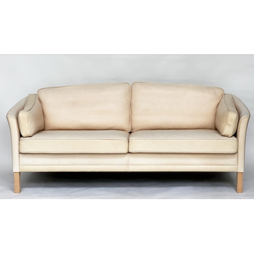 294 - DANISH SOFA, 1970s oyster soft piped leather with gentle arched back.