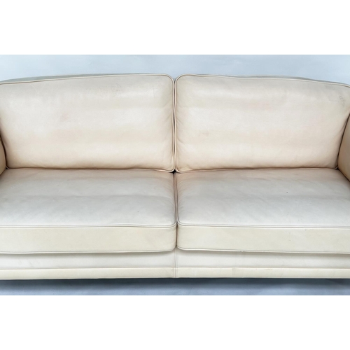 294 - DANISH SOFA, 1970s oyster soft piped leather with gentle arched back.