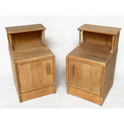 296 - LAMP TABLES BY 'G PLAN', E. Gomme, a pair, mid 20th century oak each with raised shelf and panelled ... 