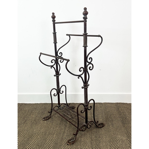 179 - TOWEL RAIL, Victorian design copper, 105cm H x 47cm x 36cm D.