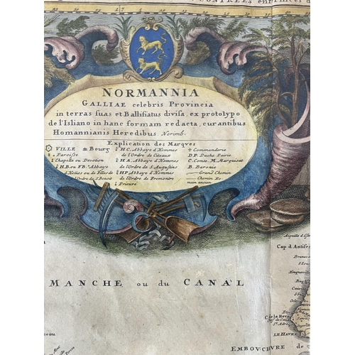 42 - GUILLAUME DE LISLE (1675-1726), 'Carte De Normandie, Normania -1716', handcoloured engraving, 38cm x... 