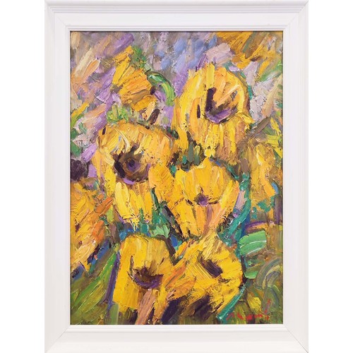 47 - ALEKSEI MIKHAYLOV (b.1934), 'Sunflowers', oil on canvas, 60cm x 50cm.