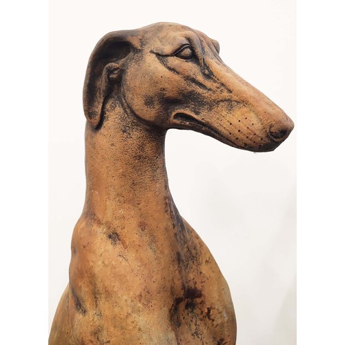 316 - SCULPTURAL DOGS, a pair, composite stone, 80cm H approx. (2)