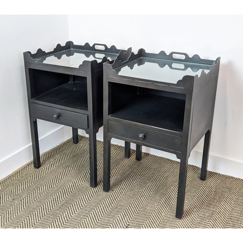 354 - OKA SIDE TABLES, a pair, metal, each 48cm W x 40cm D x 82cm H.