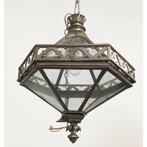 181 - HANGING LANTERNS, three of hexagonal form, each approx 45cm H. (3)