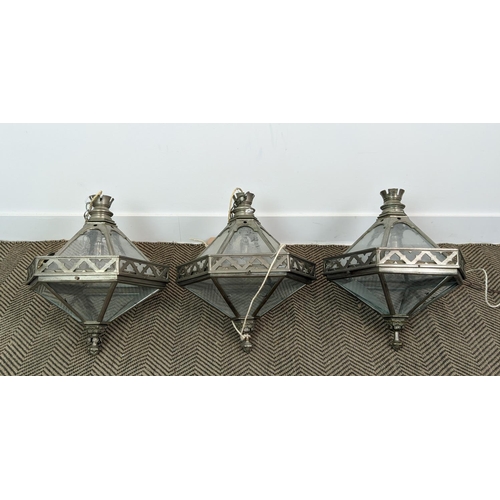 181 - HANGING LANTERNS, three of hexagonal form, each approx 45cm H. (3)